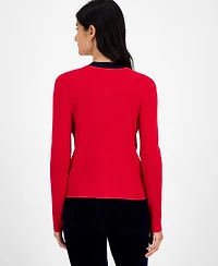 Tommy Hilfiger Women's Contrast Trim V-Neck Button-Front Cardigan