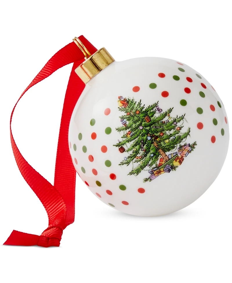 Spode Christmas Tree Polka Dot Porcelain Ball Ornament