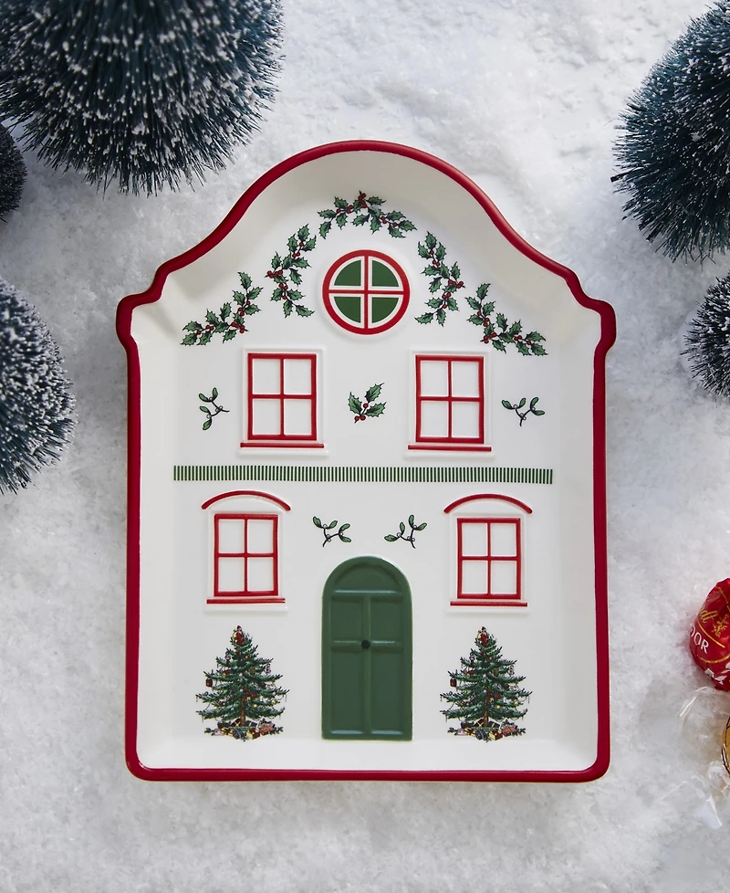 Spode Christmas Tree Village Tidbit Tray, Red