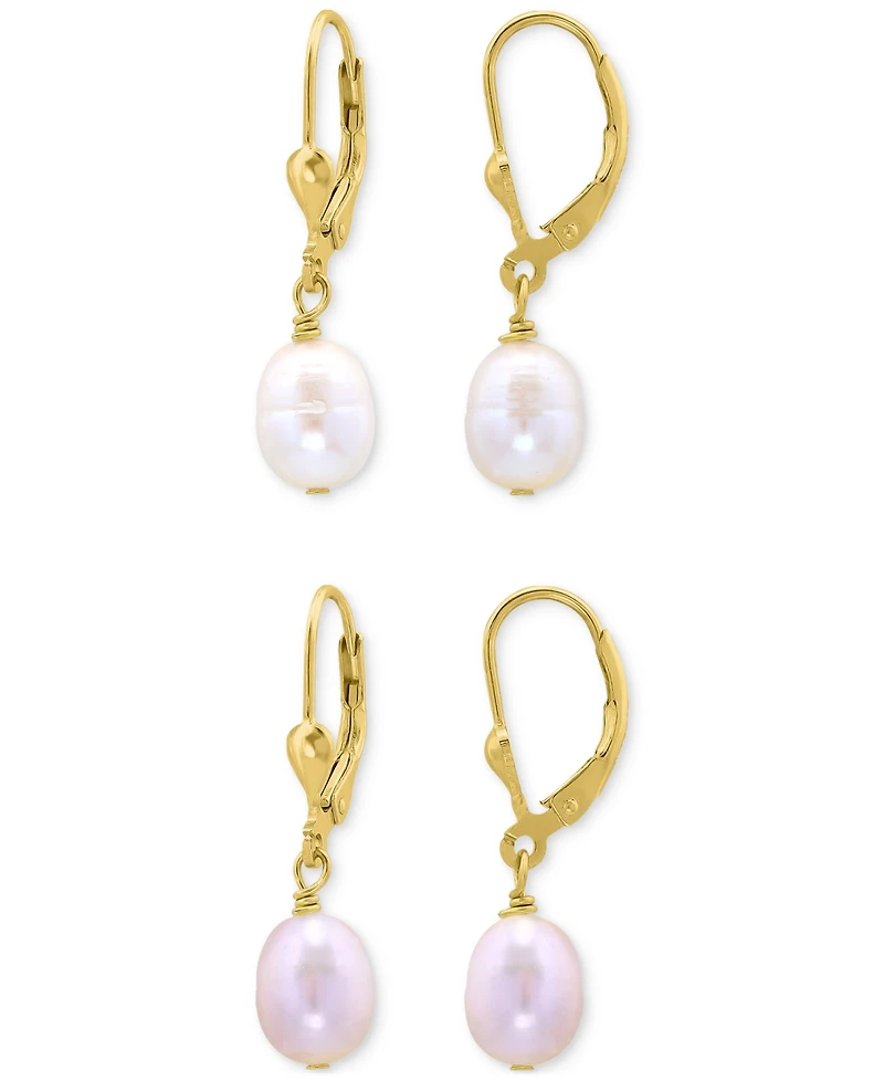 Giani Bernini 2-Pc. Set White & Pink Oval Cultured Freshwater Pearl Leverback Drop Earrings in 18k Gold-Plated Sterling Silver, Macy's Exclusive