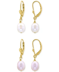 Giani Bernini 2-Pc. Set White & Pink Oval Cultured Freshwater Pearl Leverback Drop Earrings in 18k Gold-Plated Sterling Silver, Macy's Exclusive