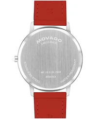 Movado Unisex Face Swiss Quartz Red Leather Watch, 41mm