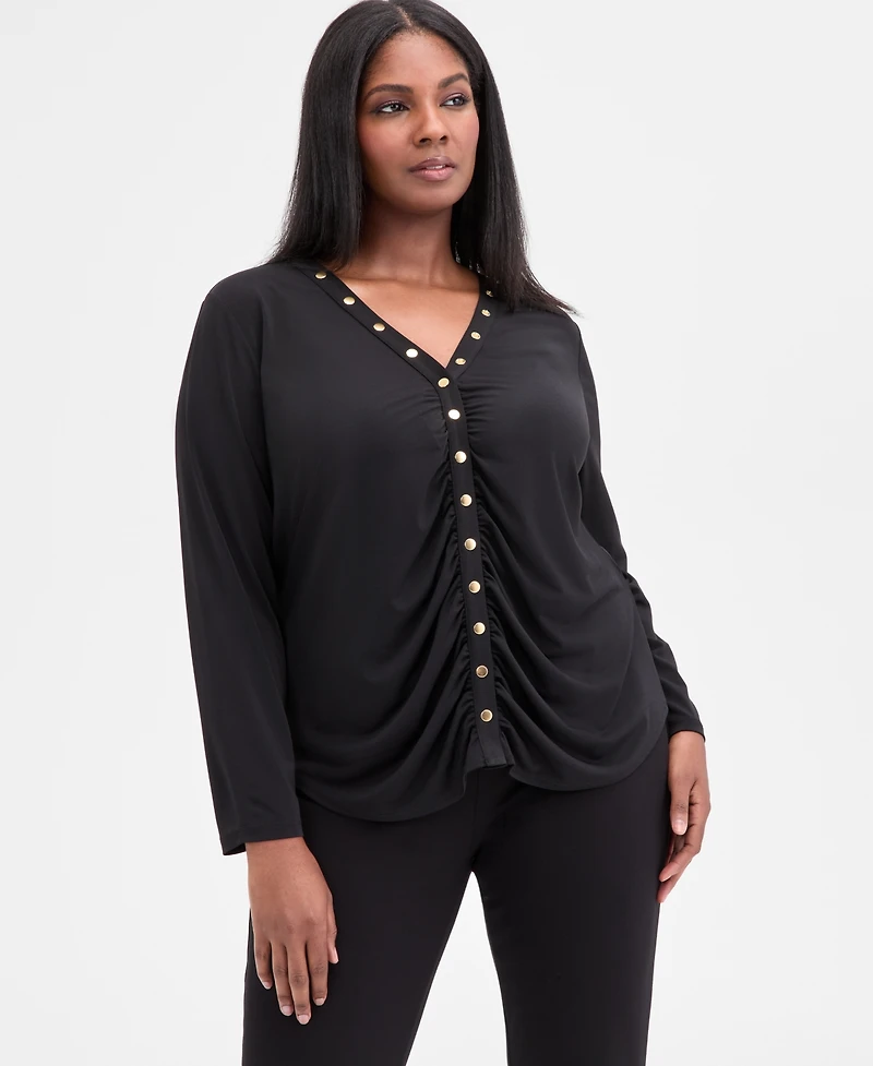 I.n.c. International Concepts Plus V-Neck Long-Sleeve Blouse, Macy's Exclusive