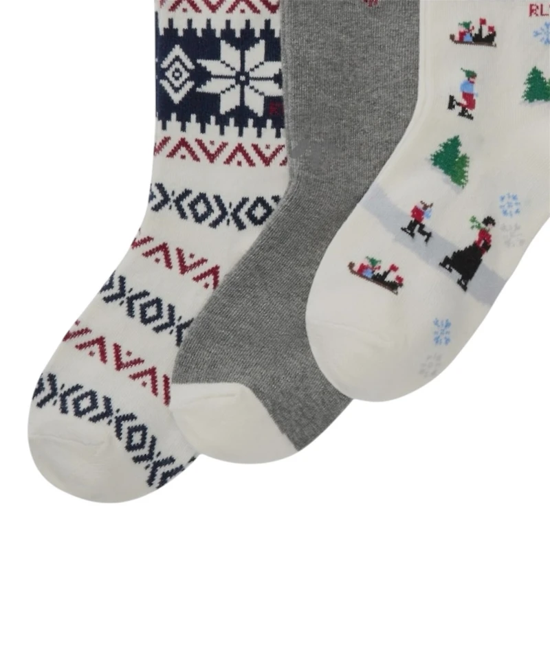Polo Ralph Lauren Little and Big Girls 3-Pack Holiday Ice Skater Scenic Socks