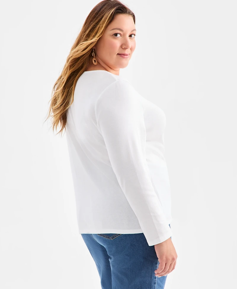 Style & Co Plus Size Scoop-Neck Long-Sleeve Top, Exclusively for Macy's