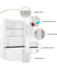 Vanirror White Over The Bathroom Storage Cabinet, Freestanding Wood Space-Saving Organizer with Glass Door & Adjustable Shelves