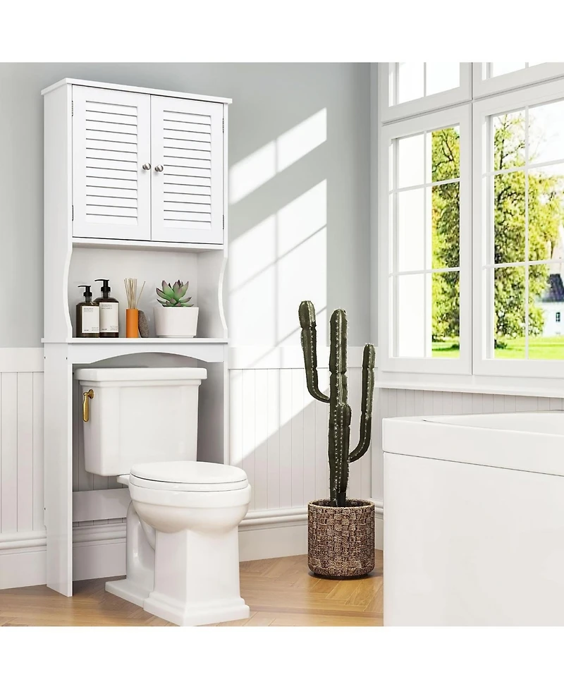 Vanirror 23x67" White Over The Storage Cabinet - 3-Tier Bathroom Organizer with Adjustable Shelves & Louvered Doors