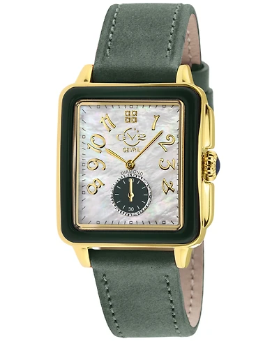 GV2 by Gevril Women's Bari Diva Iron Green Leather Strap Watch, 34mm