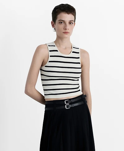 Mango Women's Striped Knitted Crop Top