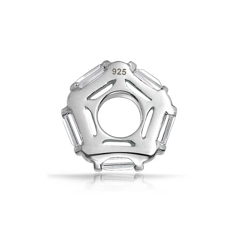 Bling Jewelry Geometric Baguette Cz Thin Spacer Bead Charm Cubic Zirconia .925 Sterling Silver Fits European Bracelet