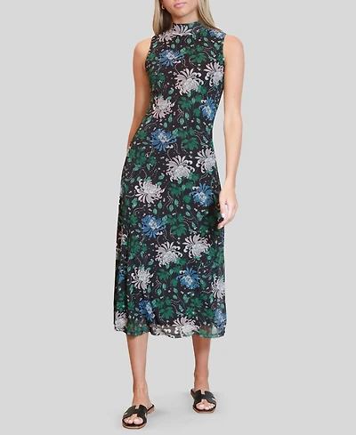 Almost Famous Juniors' Printed-Mesh Sleeveless Mock-Neck Dress