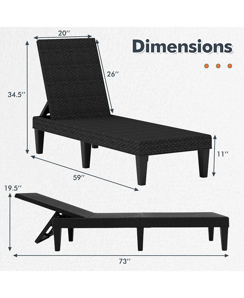 Costway Outdoor Chaise Lounger Chair 3-Position Reclining with Waterproof Rattan