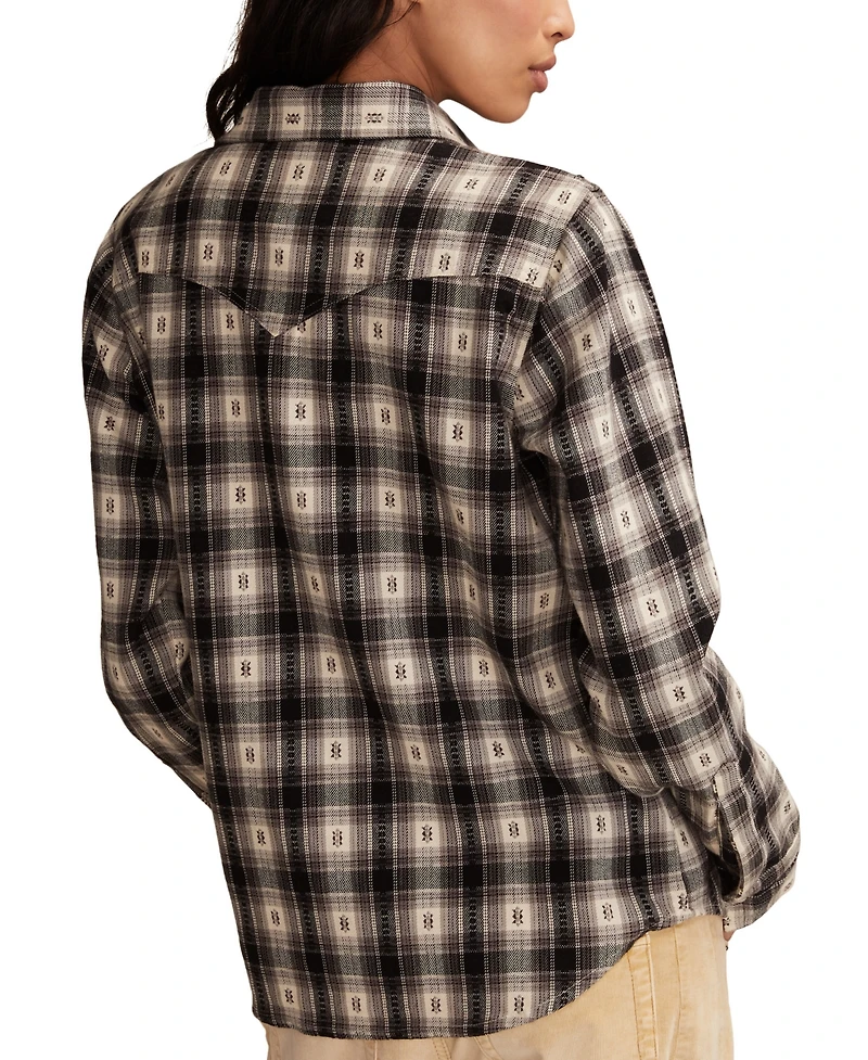 Lucky Brand Women's Western Flannel Long Sleeve Button Down Shirt