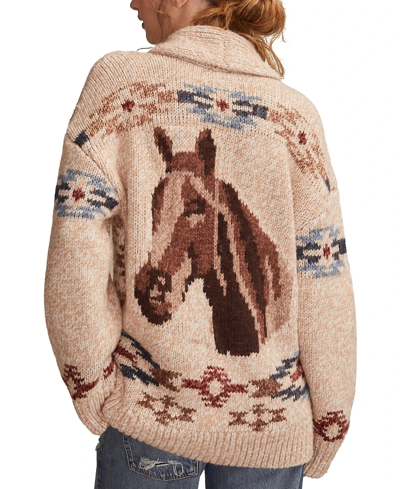Lucky Brand Women's Santa Fe Horse V-Neck Cardigan