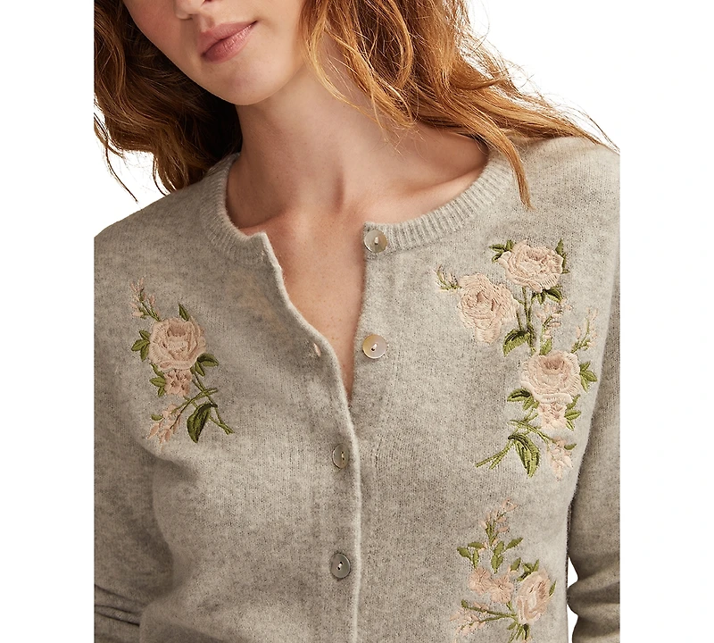 Lucky Brand Women's Cloud Soft Embroidered Crewneck Cardigan