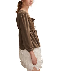 Lucky Brand Women's Embroidered Yoke Square Neck Top