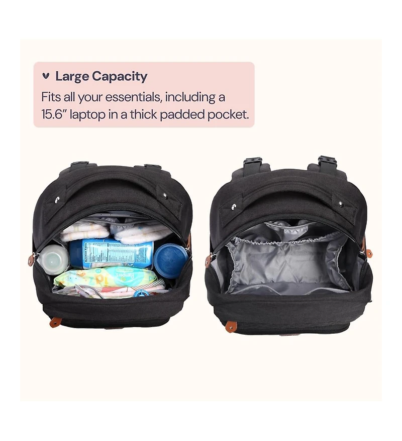 BabbleRoo Kids Diaper Bag Backpack Versatile Travel Mummy with Changing Pad & Accessories, Light Gray