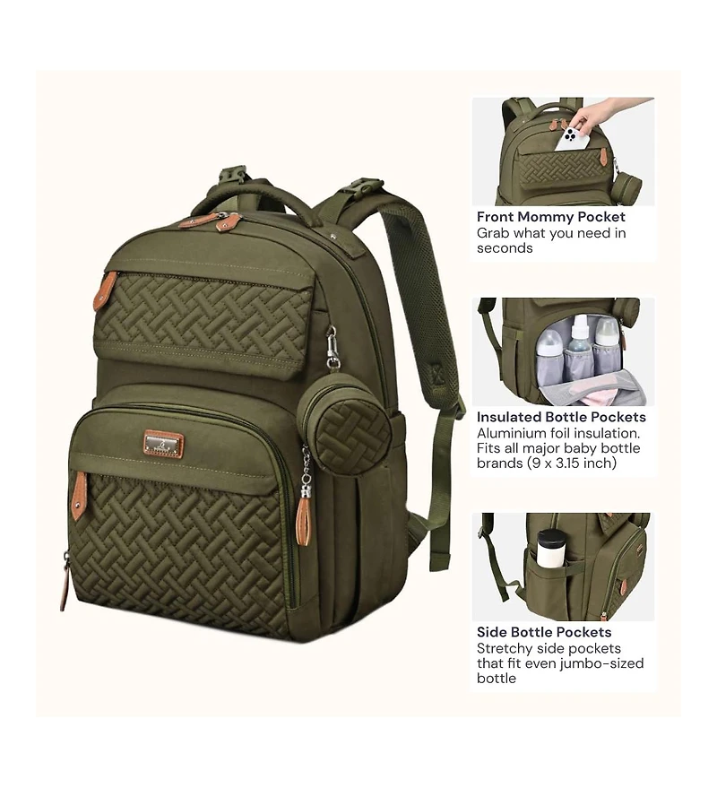 BabbleRoo Kids Diaper Bag Backpack Versatile Travel Mummy with Changing Pad & Accessories, Light Gray