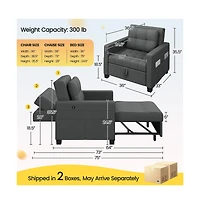 Yaheetech 3-in-1 Convertible Sleeper Chair Bed with Adjustable Backrest