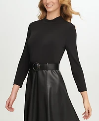 Calvin Klein Women's Ponte Pleather Combo Dress