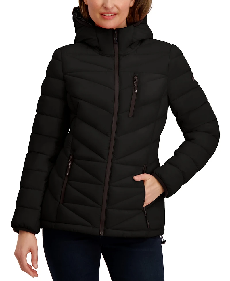 Nautica Women's Hooded Zip-Front Puffer Coat