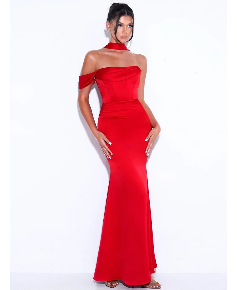 Miss Circle Women Ivona Halter Neck Double Duchess Satin Gown