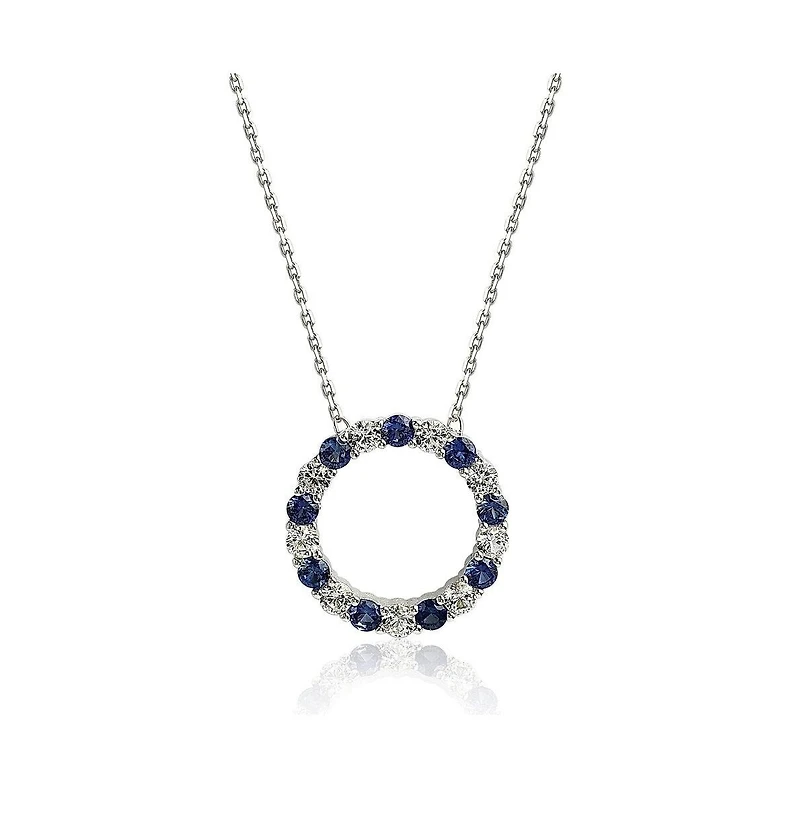 Suzy Levian New York Sterling Silver Sapphire & Created White Alternating Circle Eternity Pendant Necklace