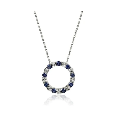Suzy Levian New York Sterling Silver Sapphire & Created White Alternating Circle Eternity Pendant Necklace