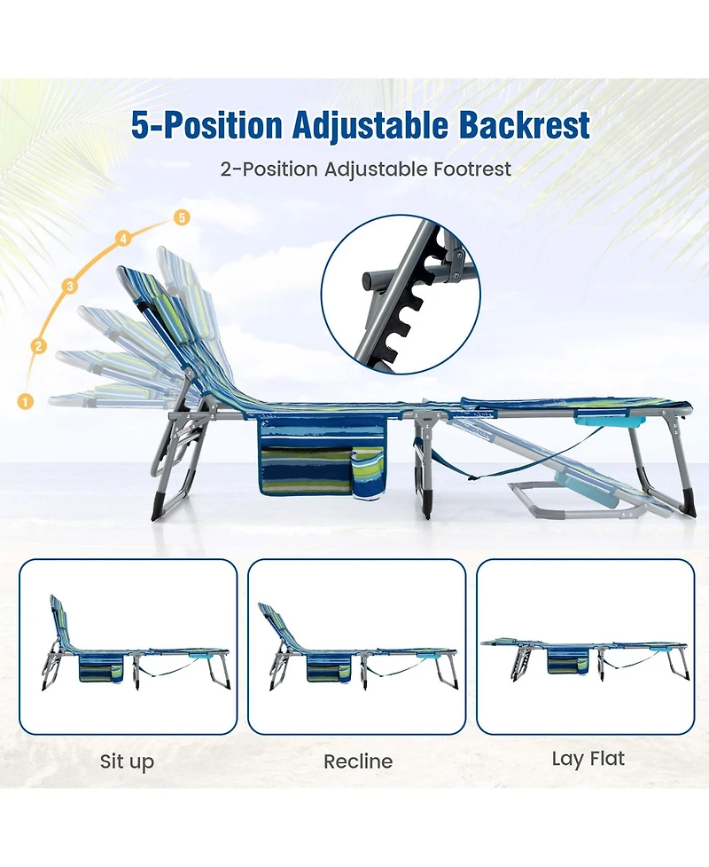 Costway Outdoor Folding Chaise 5-Position Lounge Chair with Face Hole & Adjustable Footrest