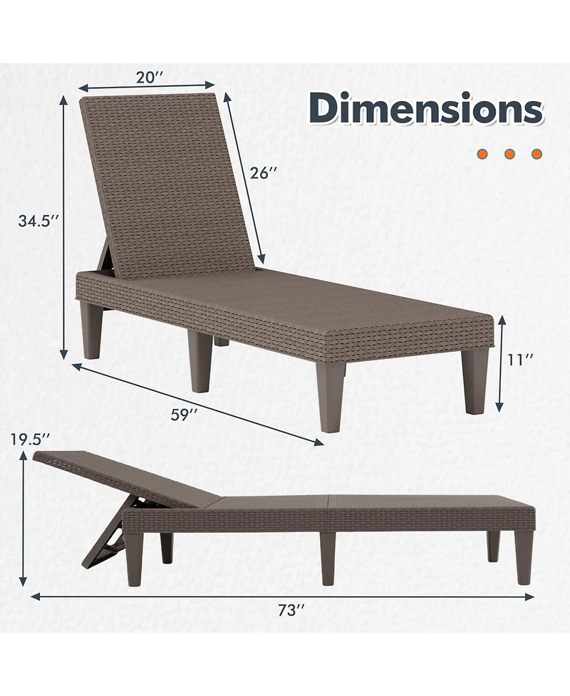 Outdoor Chaise Lounger Chair 3-Position Reclining Chair with Waterproof Rattan