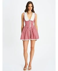 Miss Circle Women's Nala Red Gingham Eyelet Lace Trim Peterpan Collar Mini Dress