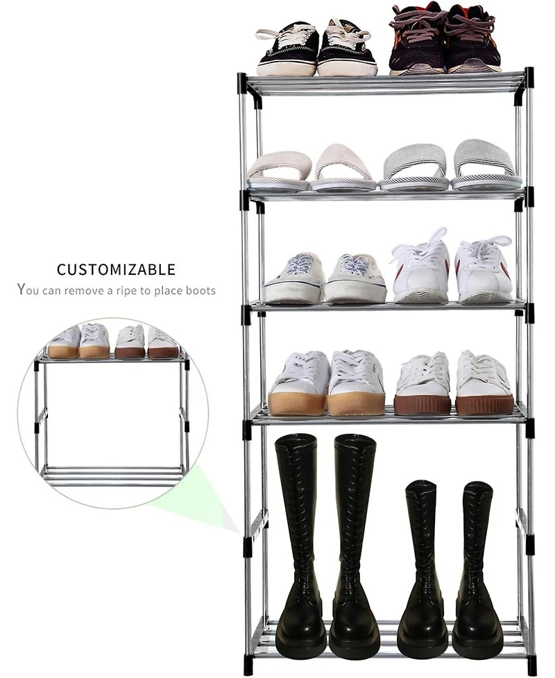 Vanirror Stackable Small Shoe Rack, Entryway, Hallway and Closet Space Saving Storage and Organization (3-Tier, Black)