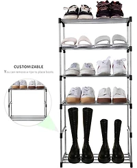 Vanirror Stackable Small Shoe Rack, Entryway, Hallway and Closet Space Saving Storage and Organization (3-Tier, Black)