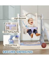 Qaba 4 in 1 Toddler Slide and Swing Set w/ Climber, Basketball Hoop,