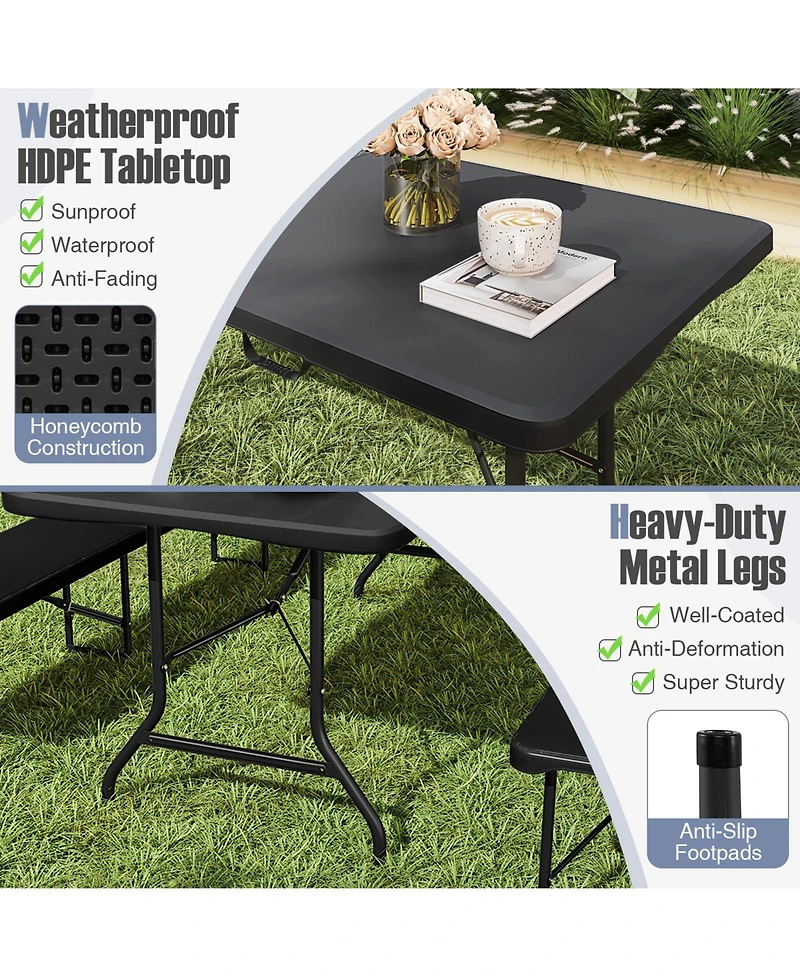 6 Feet Portable Folding Table 350 lbs Capacity Fold-in-Half with Hdpe Tabletop
