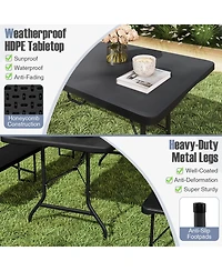 6 Feet Portable Folding Table 350 lbs Capacity Fold-in-Half with Hdpe Tabletop