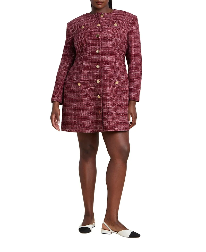 Eloquii Women's Plus Tweed Long Sleeve Mini Dress