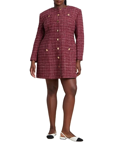 Eloquii Women's Plus Tweed Long Sleeve Mini Dress