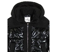 Sam Edelman Big Girls Metallic Mixed Media Puffer Jacket