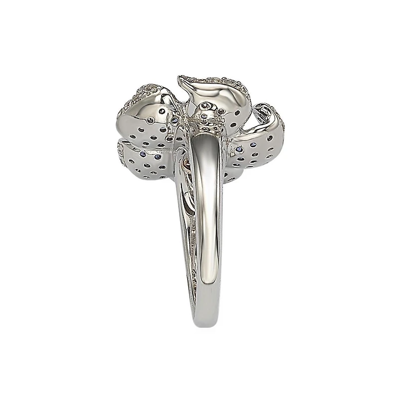 Suzy Levian New york Suzy Levian Sterling Silver Sapphire & Created White Sapphire Pave Flower Ring
