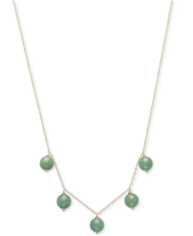 Macy's Dyed Green Jade Dangle Bead 18" Collar Necklace in 10k Gold