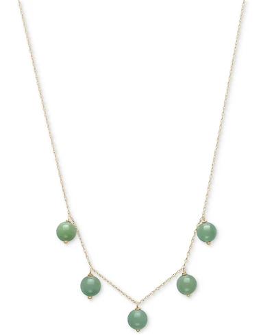 Macy's Dyed Green Jade Dangle Bead 18" Collar Necklace in 10k Gold