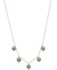 Macy's Dyed Green Jade Dangle Bead 18" Collar Necklace in 10k Gold