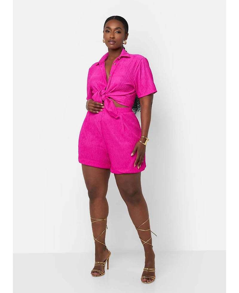 Rebdolls Plus Fuchsia Textured Wide Leg Shorts