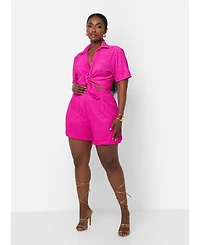 Rebdolls Plus Fuchsia Textured Wide Leg Shorts