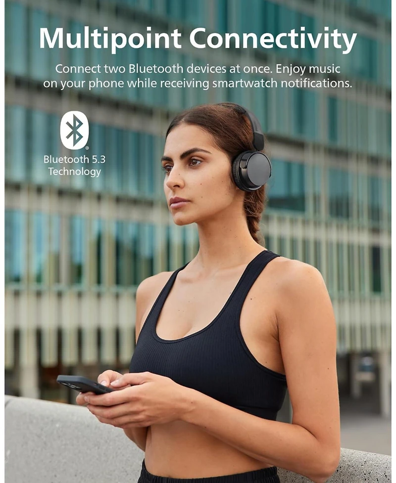 Philips H3209 Wireless Headphones,On-Ear Bluetooth Headphones, 25H Battery Life, Fast Charging, Bluetooth 503, Dark Black