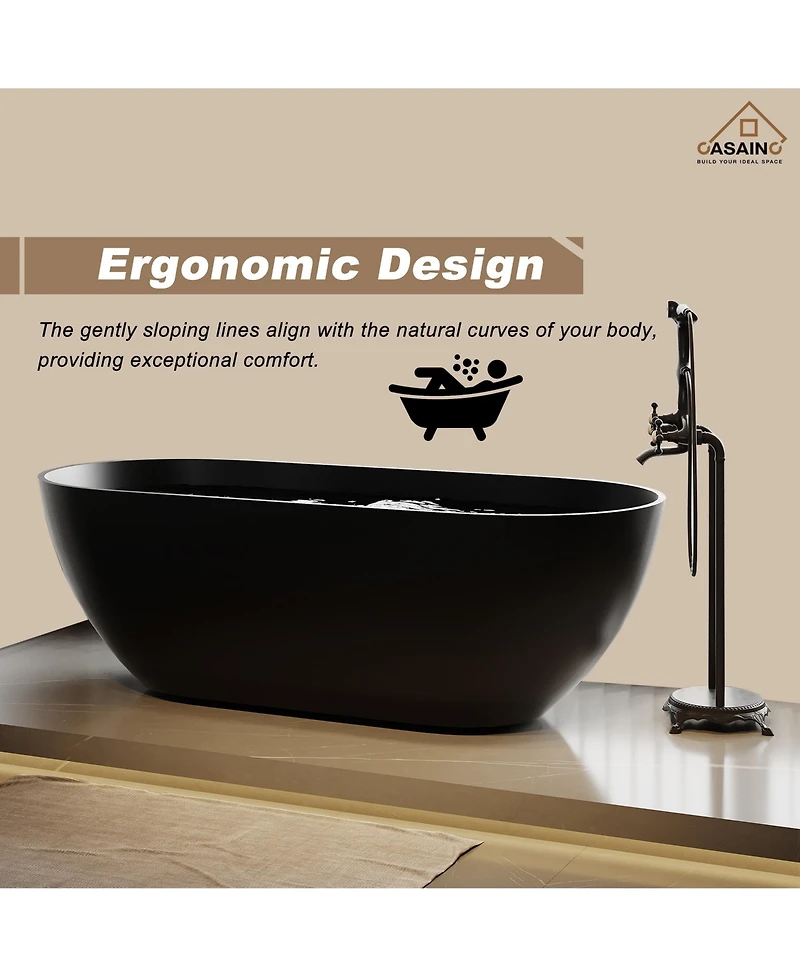 Casainc 69" x 30" Solid Surface Stone Freestanding Soaking Bathtub