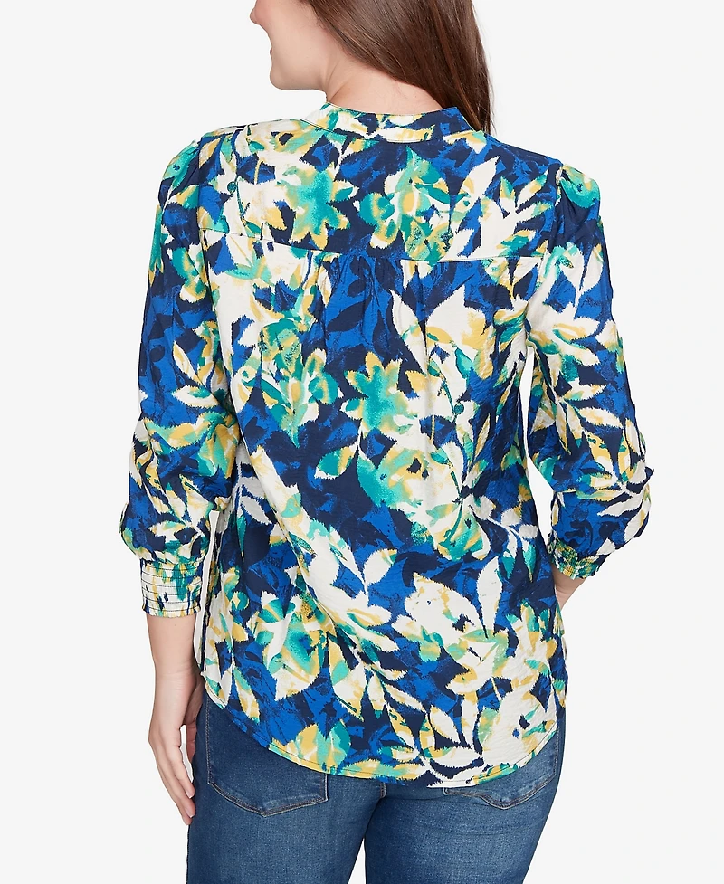 Ruby Rd. Petite Floral Silky Voile Button Down Top