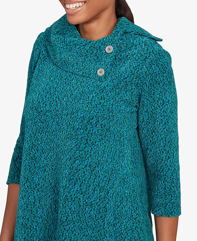 Ruby Rd. Petite Spacedye Chenille Split Cowl Neck Top