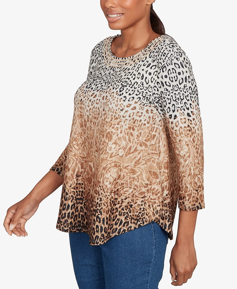 Ruby Rd. Petite Embellished Animal Print Cozy Top